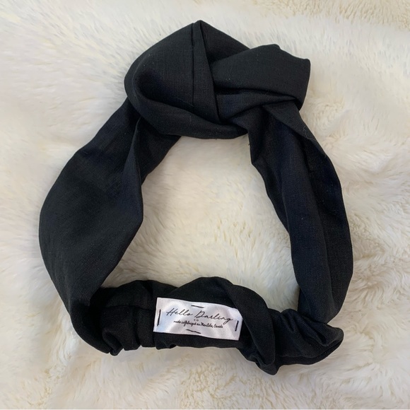 NWT Linen knotted headwrap headband black slow fashion Canadian maker new - Picture 2 of 9